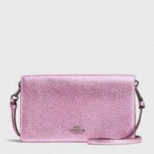 Coach Metallic Pink Pebbled Crossbody Wallet